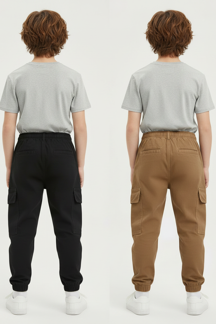 Pantalon Parachute Cargo Ample Garçon Coton Noir Marron - vue 2