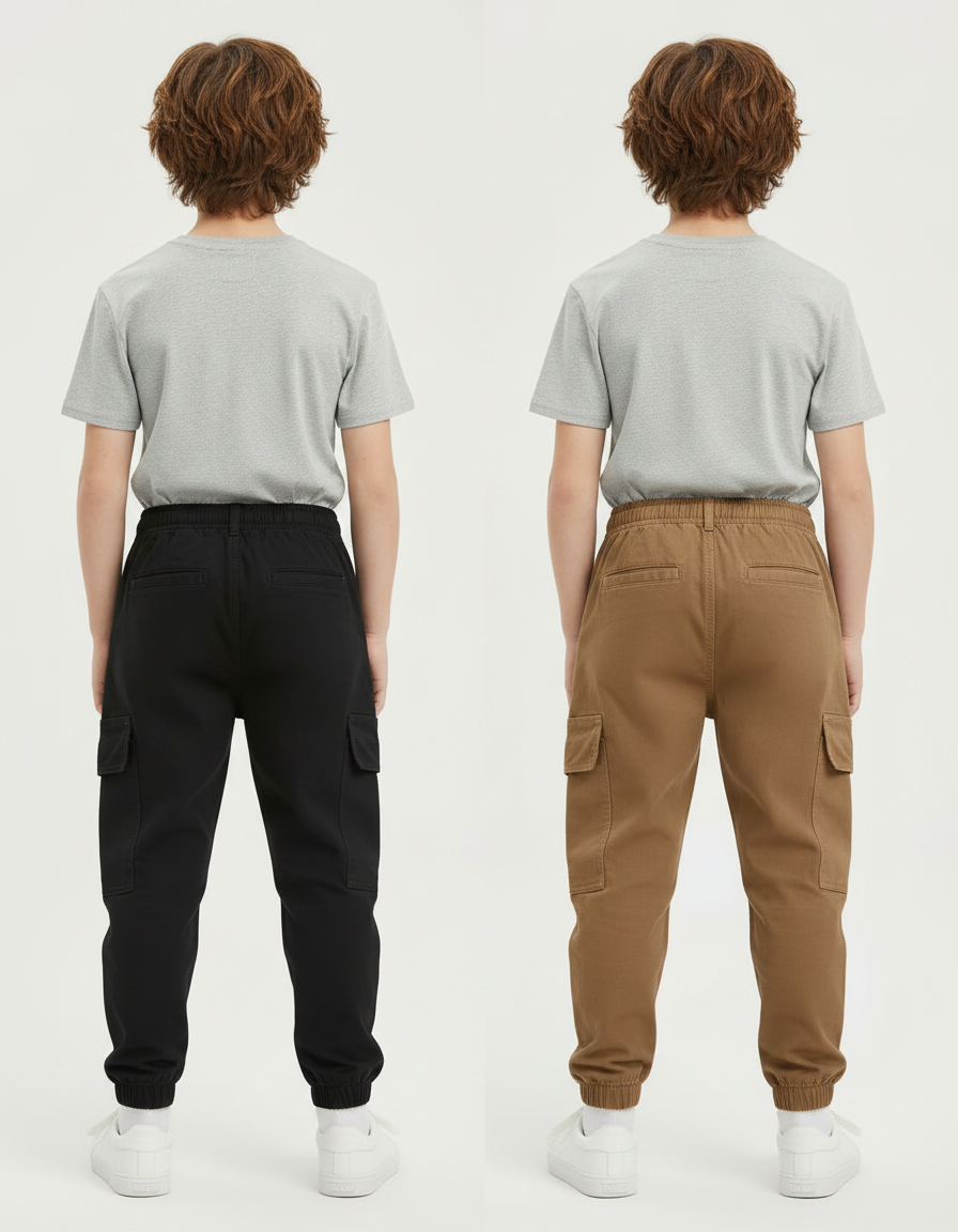 Pantalon Parachute Cargo Ample Garçon Coton Noir Marron - vue 2