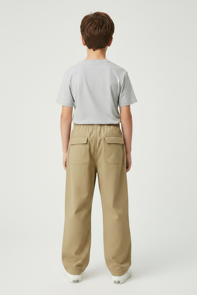 Pantalon Parachute Kaki Ample Coton Enfant Cargo - vue 2