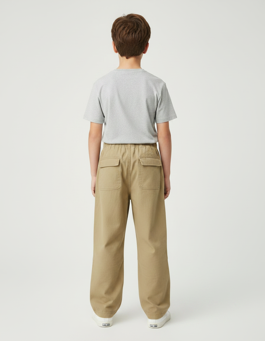 Pantalon Parachute Kaki Ample Coton Enfant Cargo - vue 2