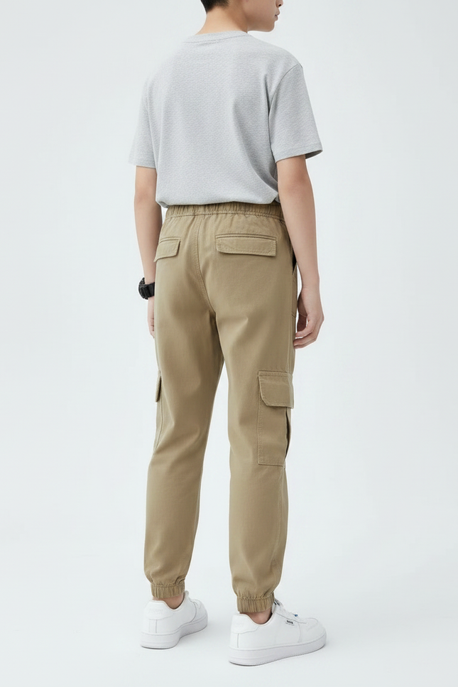 Pantalon Parachute Kaki Cargo Ample Coton Garçon - vue 2
