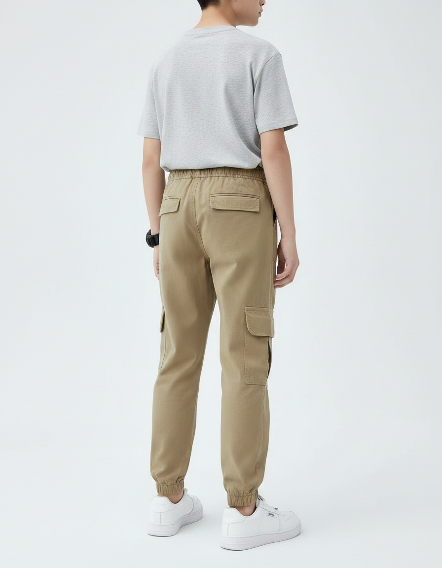 Pantalon Parachute Kaki Cargo Ample Coton Garçon - vue 2