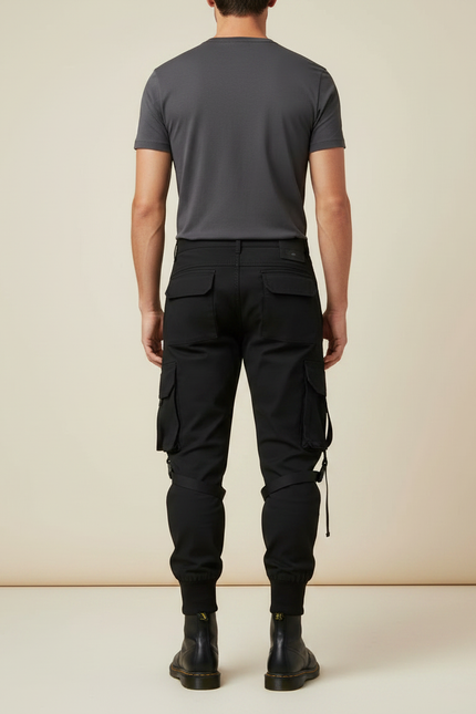 Pantalon Parachute Noir Cargo Homme Tactique Fonctionnel - Polyester - vue 2