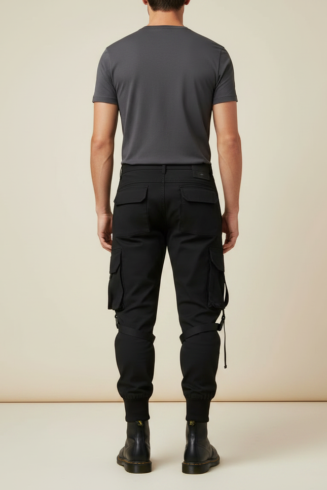 Pantalon Parachute Noir Cargo Homme Tactique Fonctionnel - Polyester - vue 2