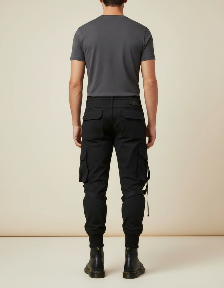 Pantalon Parachute Noir Cargo Homme Tactique Fonctionnel - Polyester - vue 2