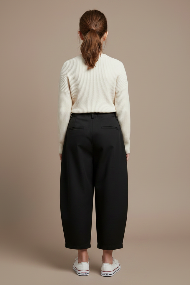 Pantalon Parachute Noir Ample Plissé Fille Décontracté - Gabardine - vue 2