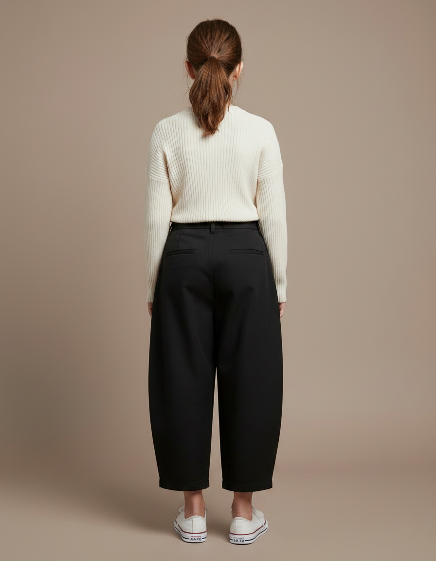 Pantalon Parachute Noir Ample Plissé Fille Décontracté - Gabardine - vue 2