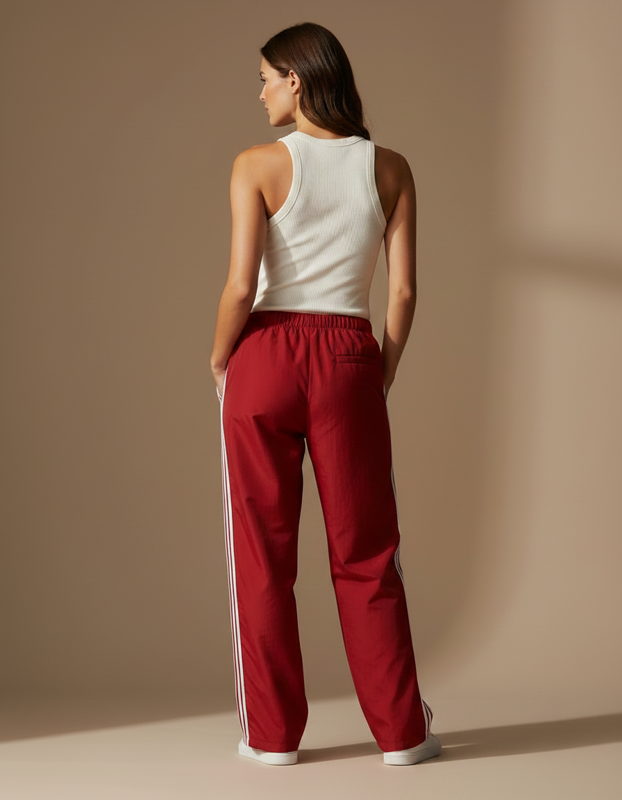 Pantalon Parachute Rouge Ample Sport Rayures Latérales - Polyester - vue 2