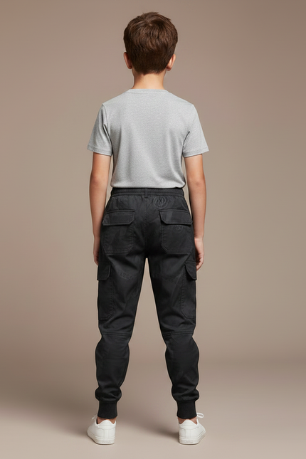 Pantalon Parachute Noir Camouflage Cargo Cordon Enfant - Polyester - vue 2