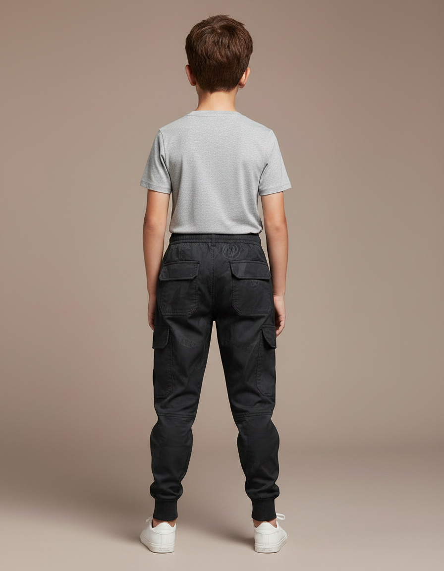Pantalon Parachute Noir Camouflage Cargo Cordon Enfant - Polyester - vue 2