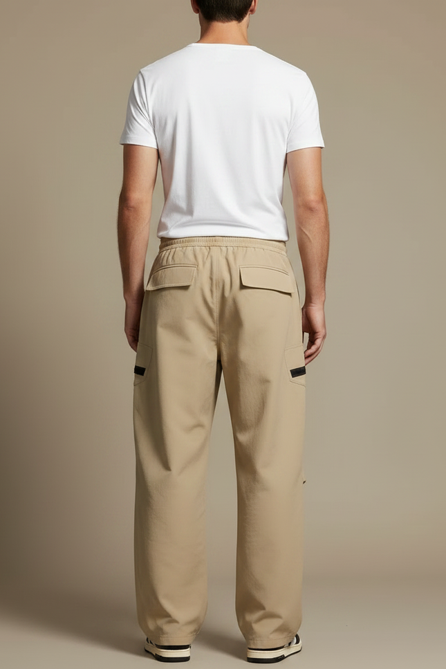 Pantalon Parachute Kaki Ample Cargo Multipoches Homme - Polyester - vue 2