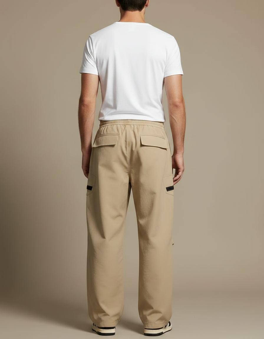 Pantalon Parachute Kaki Ample Cargo Multipoches Homme - Polyester - vue 2