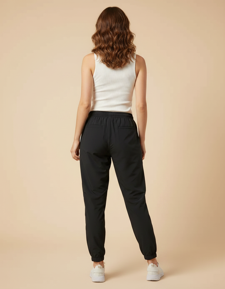 Pantalon Parachute Noir Ample Fluide Cordon Sport Femme - Polyester - vue 2
