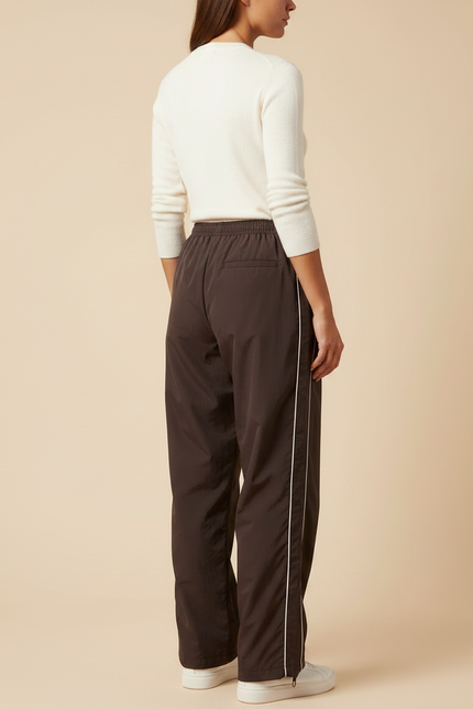 Pantalon Parachute Marron Ample Fluide Cordon Sportif - Polyester - vue 2