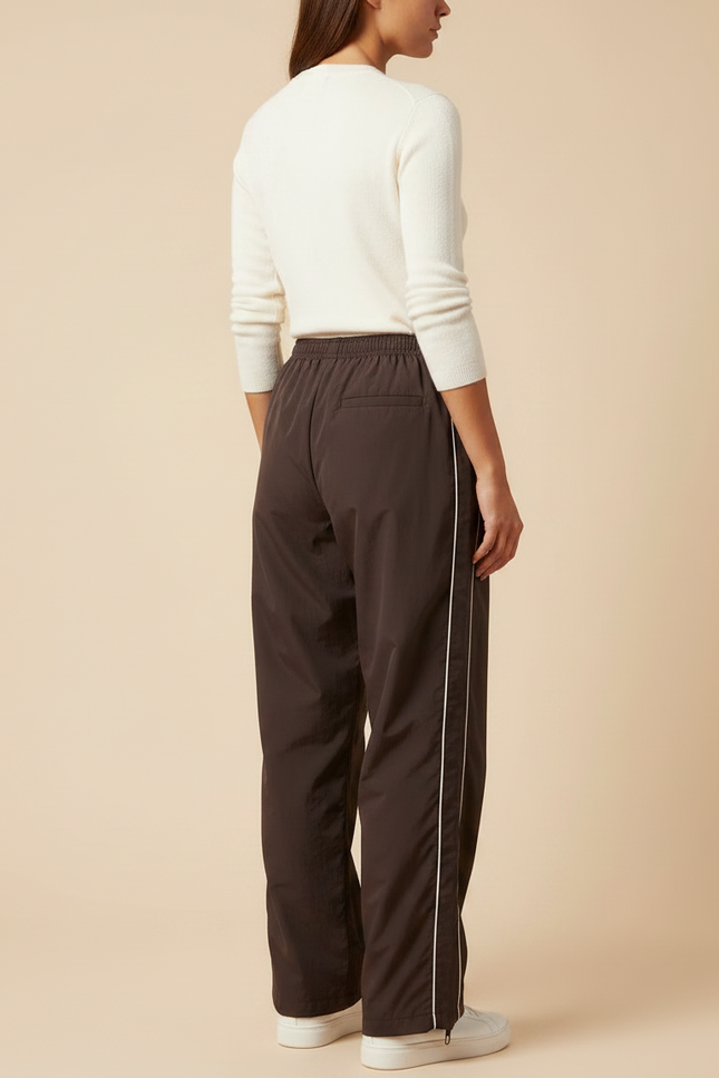 Pantalon Parachute Marron Ample Fluide Cordon Sportif - Polyester - vue 2