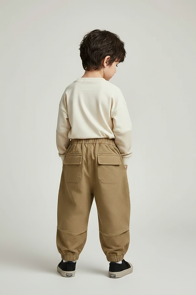 Pantalon Parachute Kaki Cargo Ample Enfant Uni - Toile - vue 2