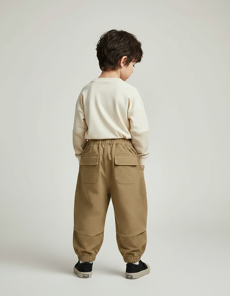 Pantalon Parachute Kaki Cargo Ample Enfant Uni - Toile - vue 2