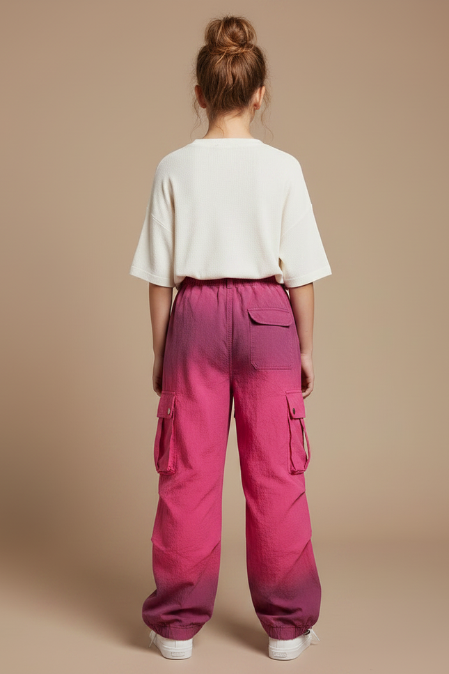 Pantalon Parachute Rose Dégradé Cargo Ample Enfant - Polyester - vue 2