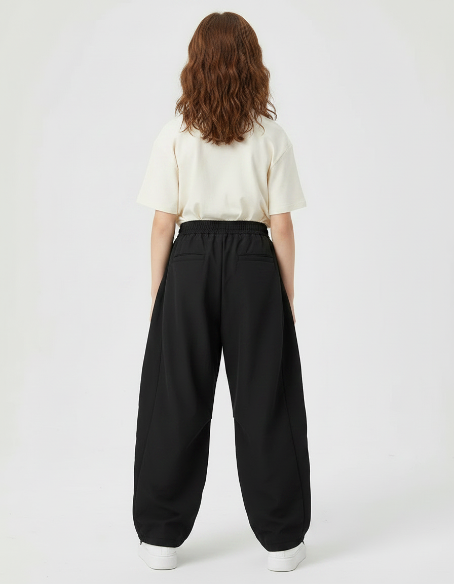 Pantalon Parachute Noir Ample Décontracté Fille - Polyester - vue 2