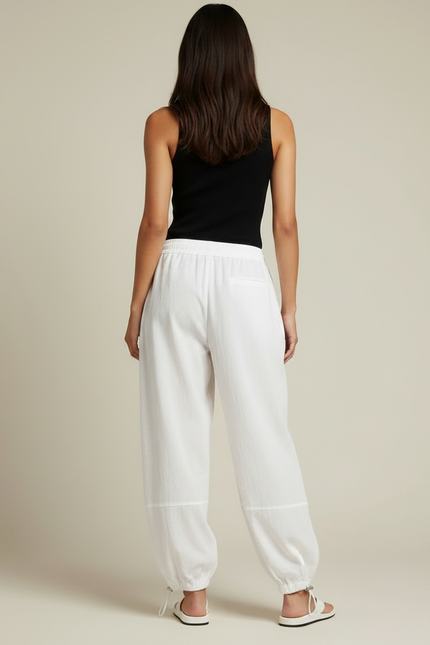 Pantalon Parachute Blanc Ample Cordon Fluide Femme - Coton - vue 2