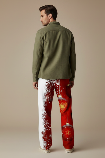 Pantalon Parachute Noël Rouge Blanc Flocons Décorations - Multicolore Polyester - vue 2