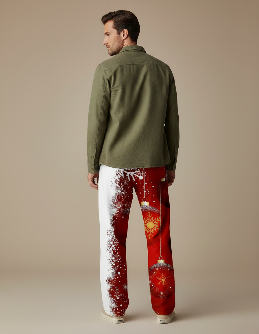Pantalon Parachute Noël Rouge Blanc Flocons Décorations - Multicolore Polyester - vue 2