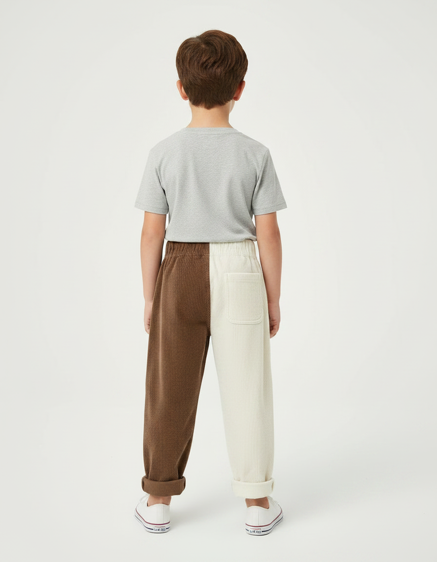 Pantalon Parachute Bicolore Côtelé Ample Enfant - Multicolore Cordé - vue 2