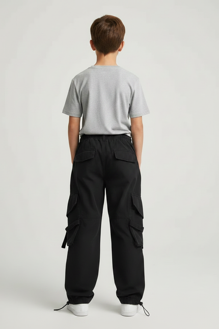 Pantalon Parachute Noir Cargo Cordon Ample Jeune - Toile - vue 2