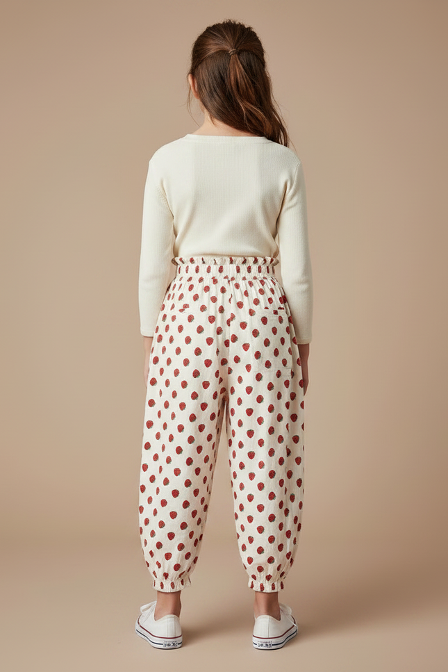 Pantalon Parachute Fraises Coton Ample Enfant Blanc - vue 2
