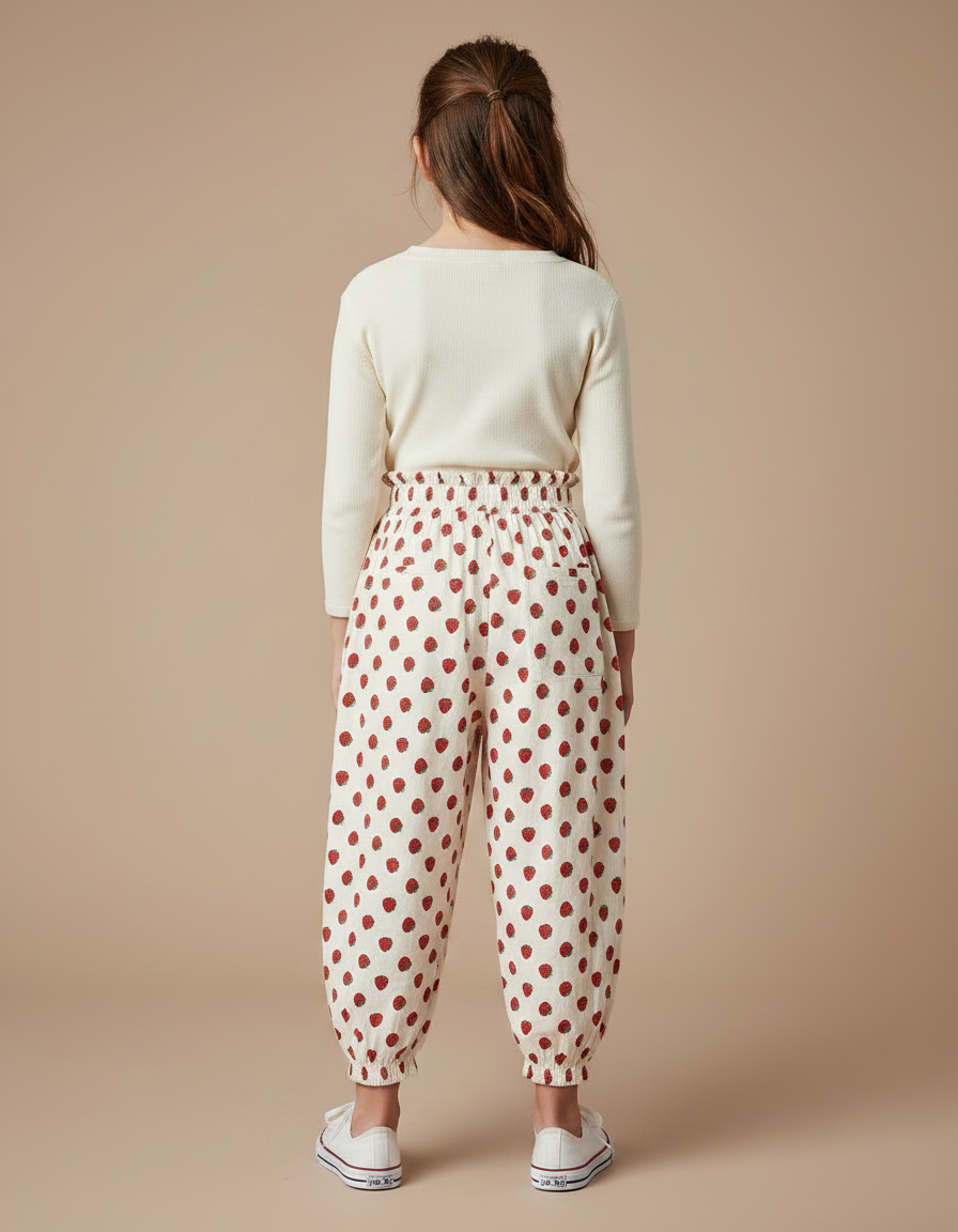 Pantalon Parachute Fraises Coton Ample Enfant Blanc - vue 2