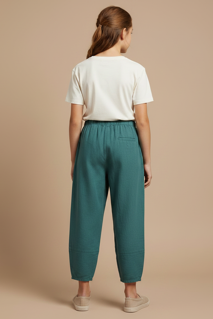 Pantalon Parachute Vert Coton Lin Ample Enfant - vue 2