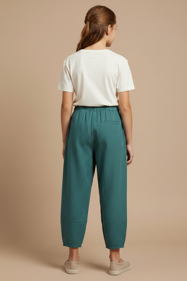 Pantalon Parachute Vert Coton Lin Ample Enfant - vue 2