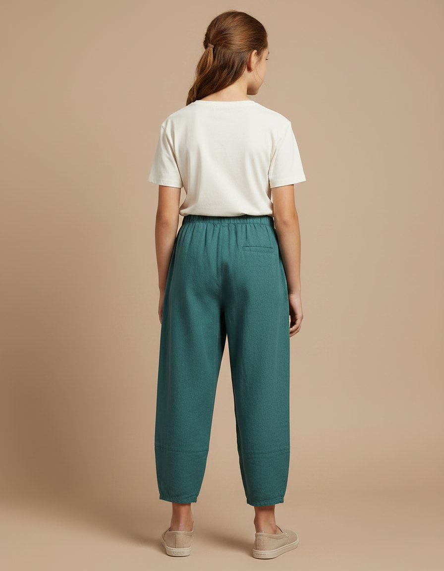 Pantalon Parachute Vert Coton Lin Ample Enfant - vue 2