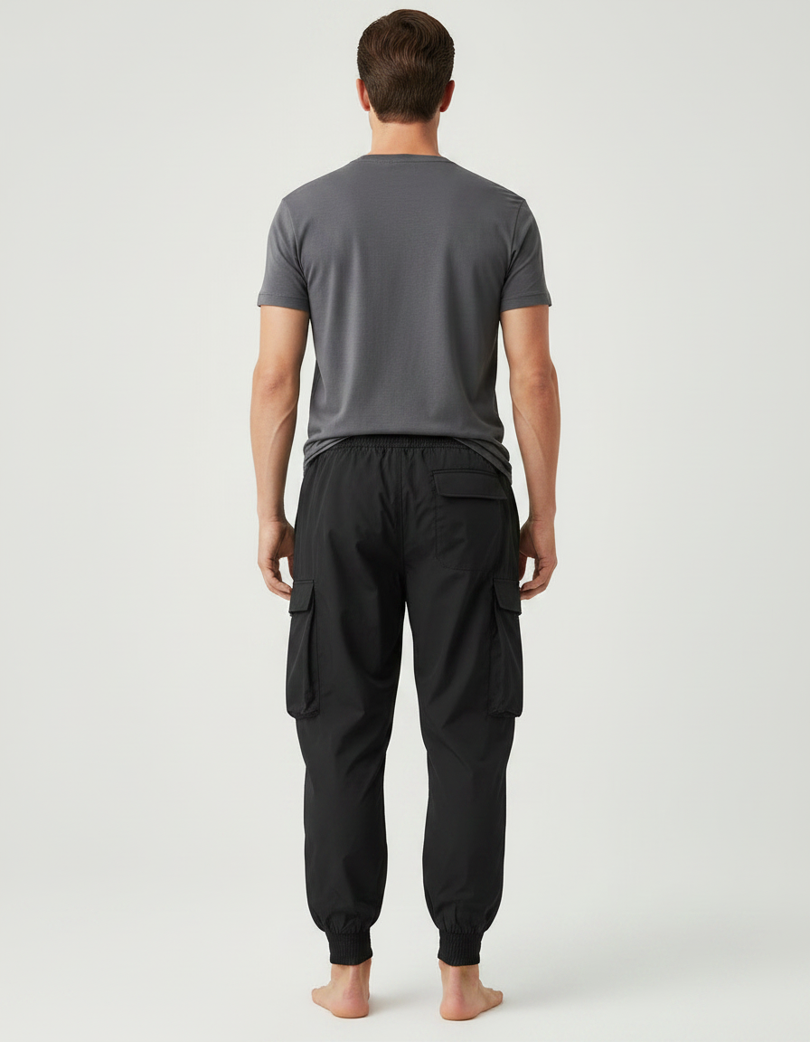 Pantalon Parachute Noir Cargo Ample Homme Sport - Polyester - vue 2