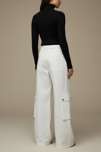 Pantalon Parachute Blanc Cargo Ample Coton Femme - vue 2