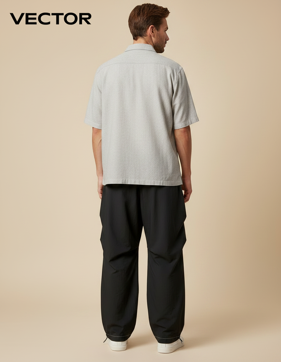 Pantalon Parachute Noir Ample Décontracté Urbain Couture - Polyester - vue 2
