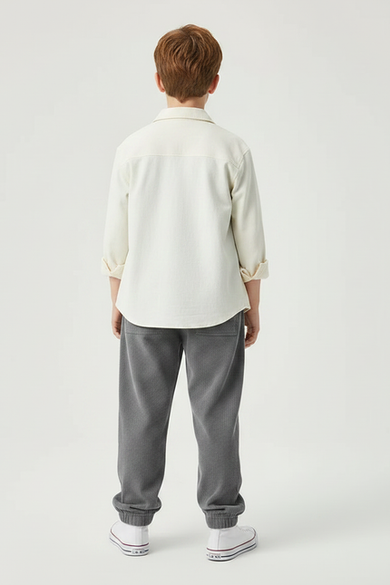 Pantalon Parachute Gris Côtelé Ample Enfant Décontracté - Cordé - vue 2
