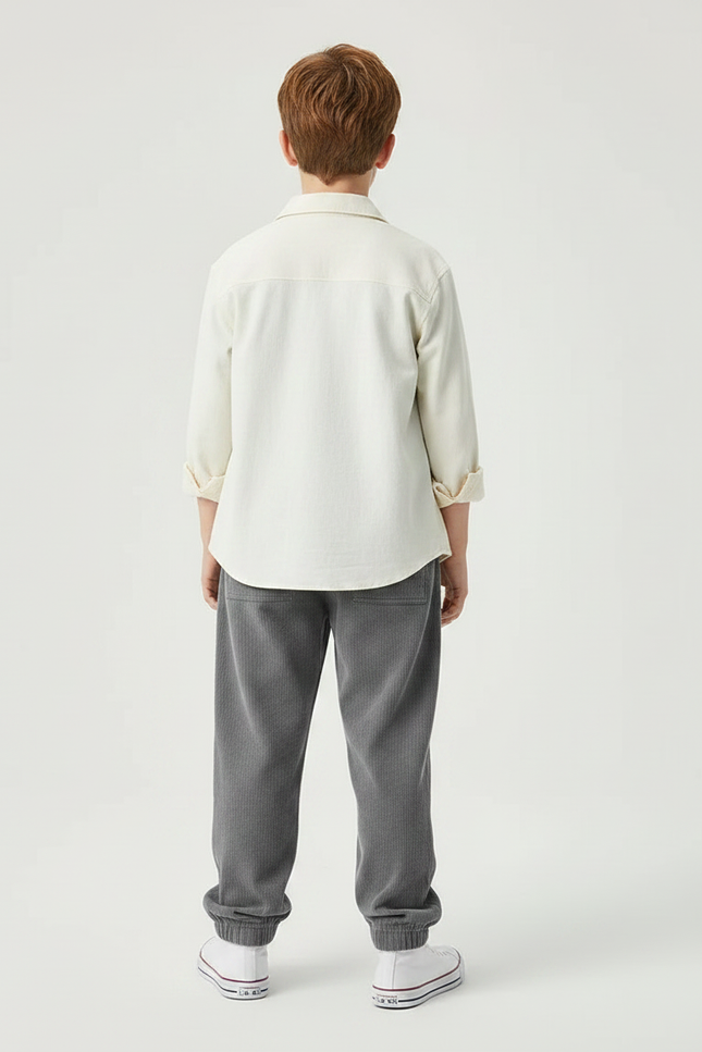 Pantalon Parachute Gris Côtelé Ample Enfant Décontracté - Cordé - vue 2