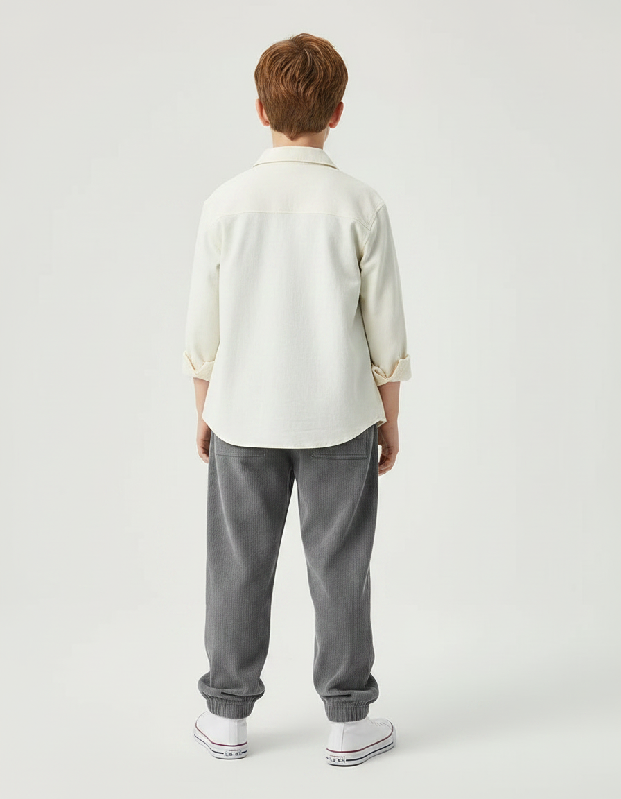 Pantalon Parachute Gris Côtelé Ample Enfant Décontracté - Cordé - vue 2