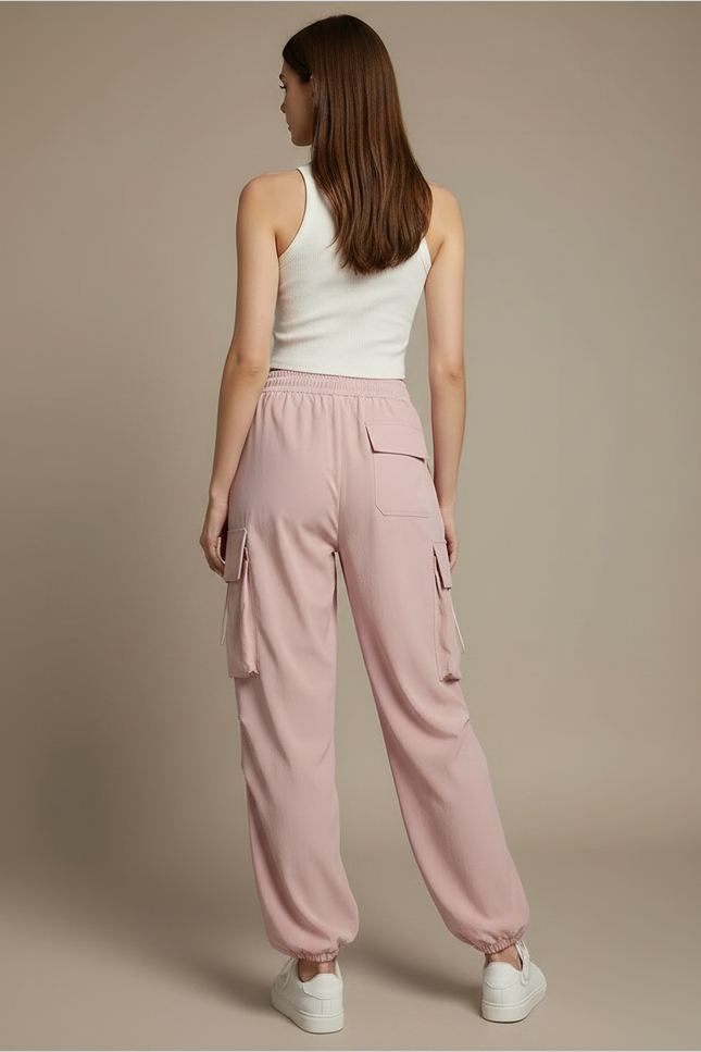 Pantalon Parachute Rose Cargo Fluide Femme Nylon - Polyester - vue 2