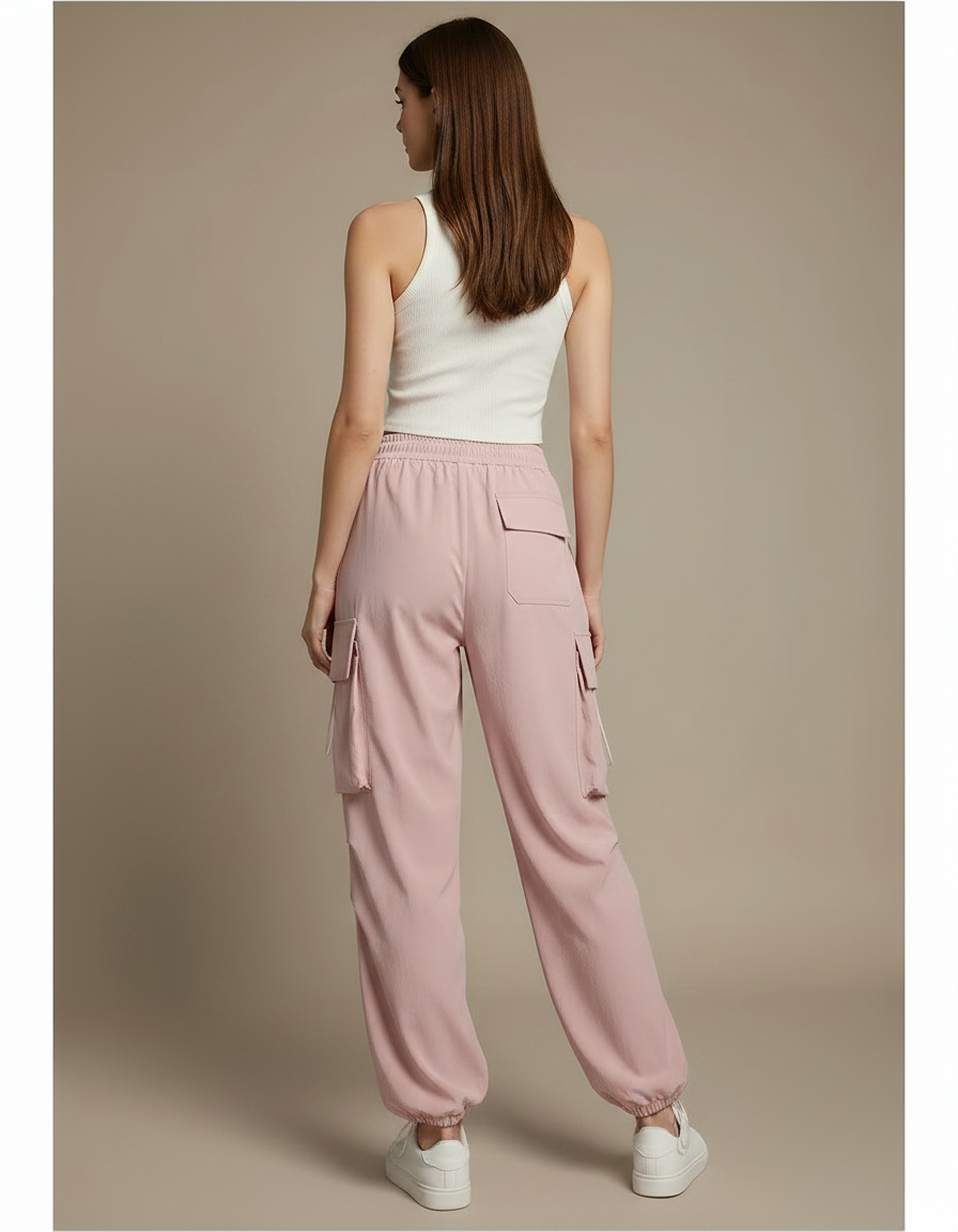 Pantalon Parachute Rose Cargo Fluide Femme Nylon - Polyester - vue 2