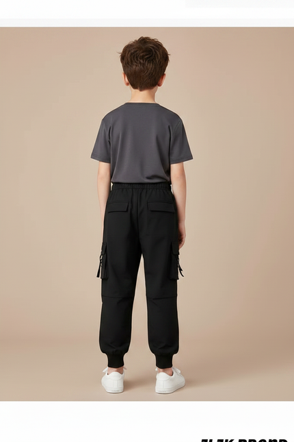 Pantalon Parachute Noir Cargo Ample Cordon Enfant - Polyester - vue 2