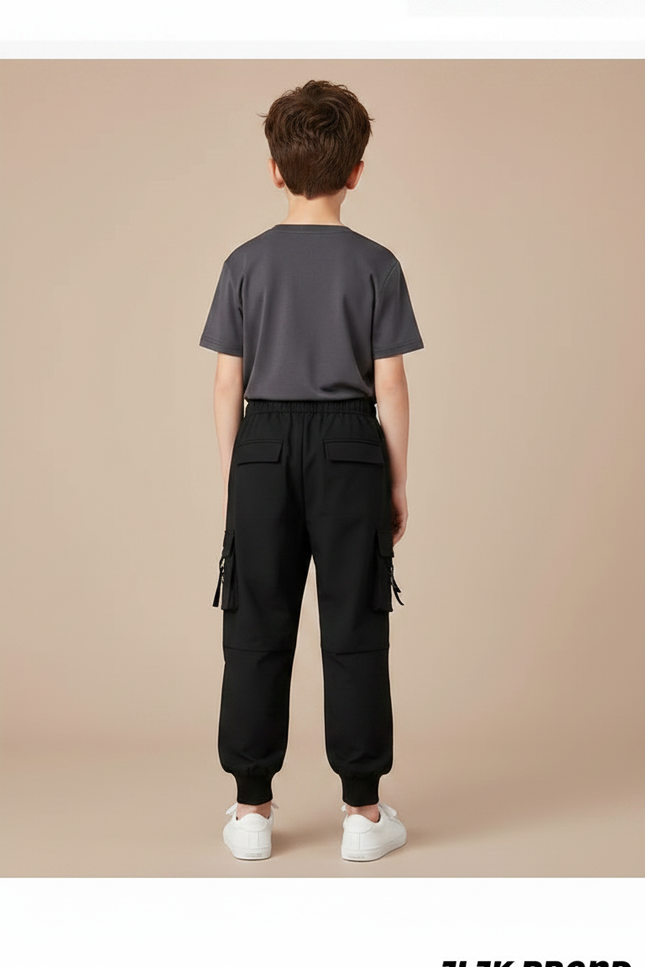 Pantalon Parachute Noir Cargo Ample Cordon Enfant - Polyester - vue 2