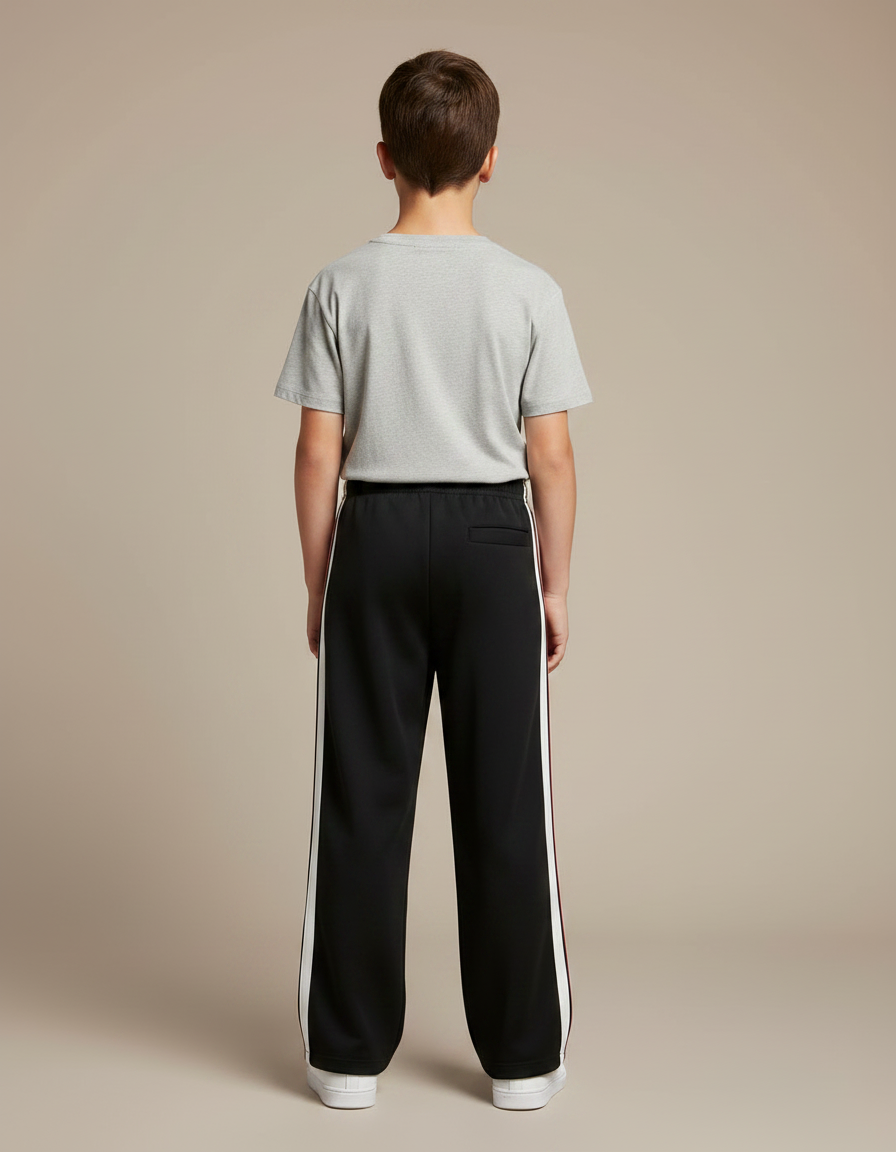 Pantalon Parachute Noir Ample Sportif Garçon Bandes - Polyester - vue 2