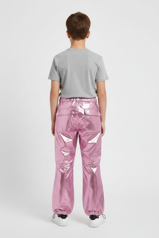 Pantalon Parachute Métallique Rose Ample Brillant Garçon - Polyester - vue 2