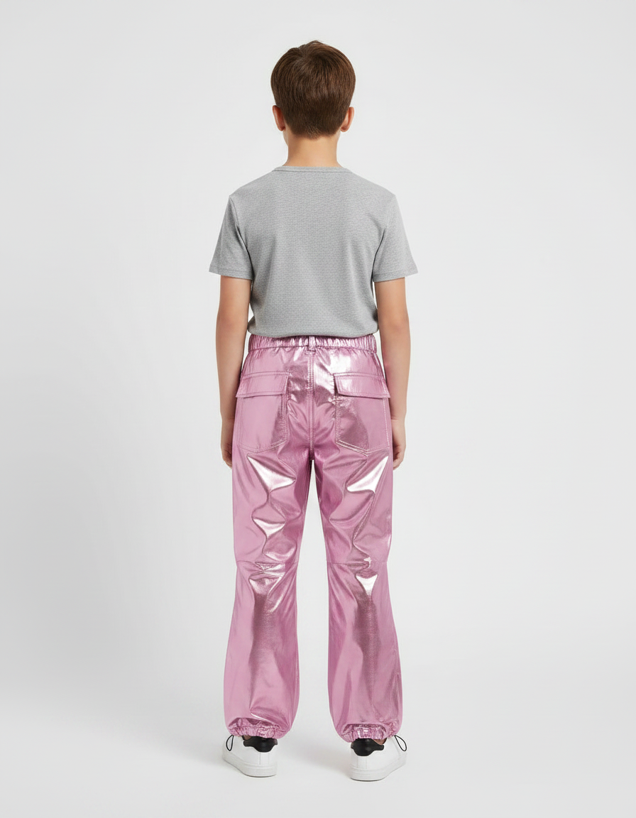 Pantalon Parachute Métallique Rose Ample Brillant Garçon - Polyester - vue 2
