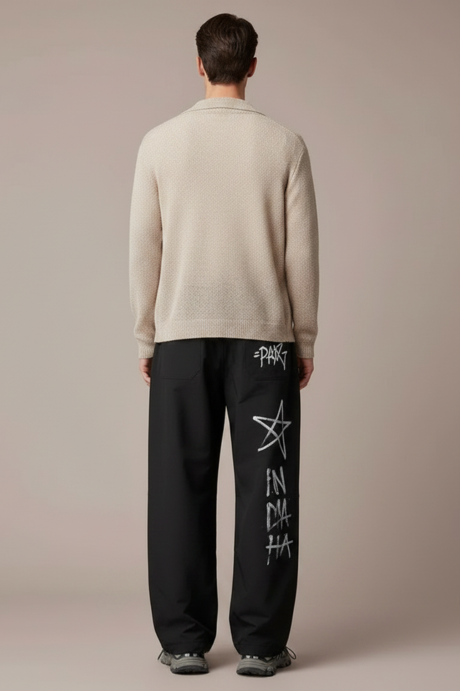 Pantalon Parachute Noir Ample Graffiti Streetwear Homme - Polyester - vue 2