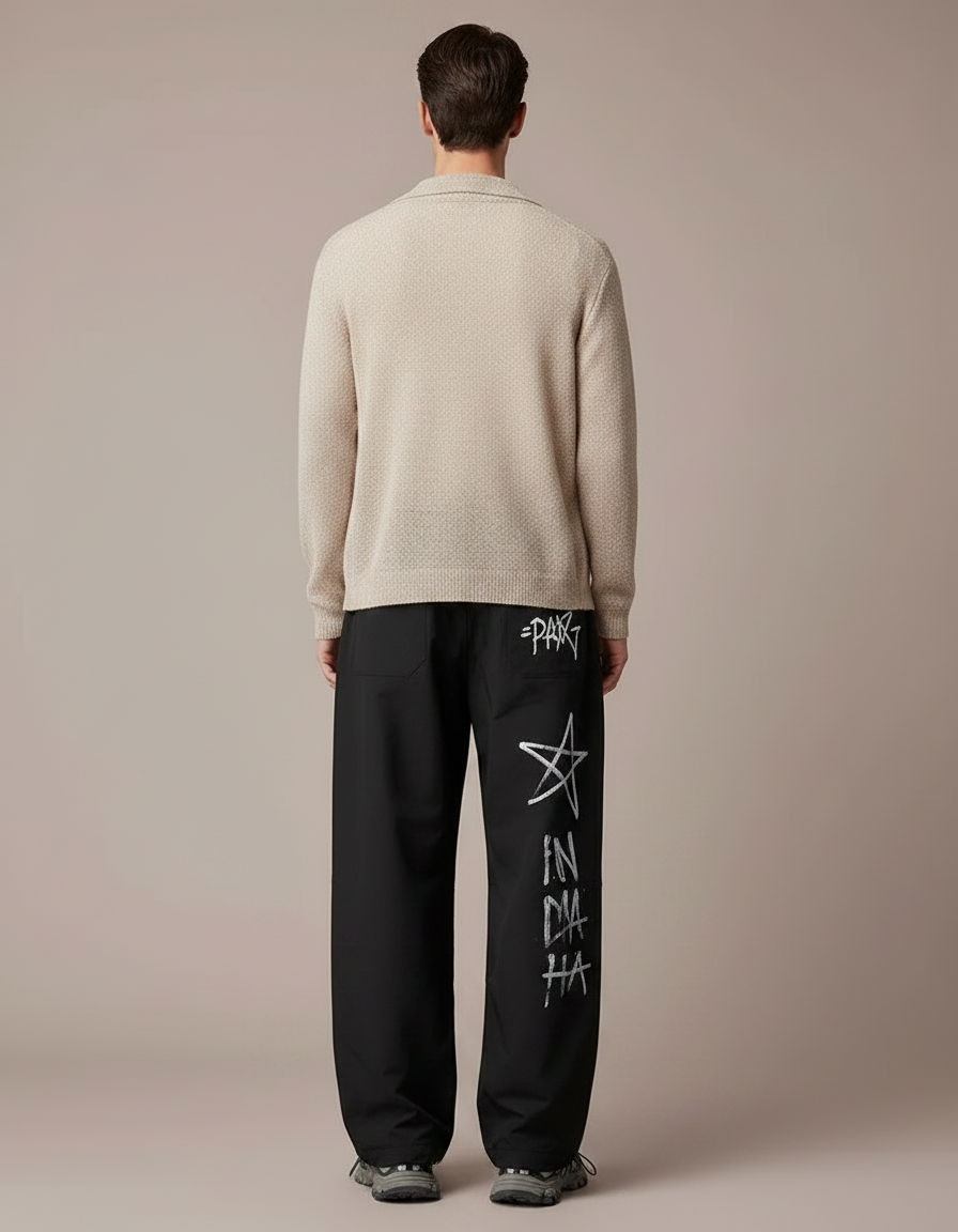 Pantalon Parachute Noir Ample Graffiti Streetwear Homme - Polyester - vue 2