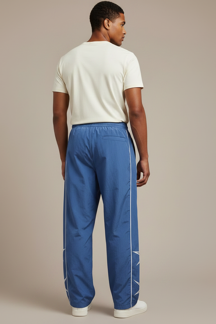 Pantalon Parachute Bleu Ample Sportif Étoiles Latérales - Polyester - vue 2