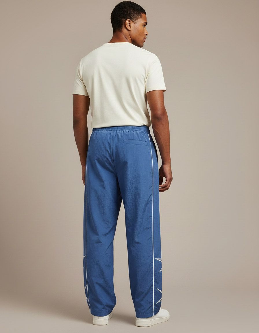Pantalon Parachute Bleu Ample Sportif Étoiles Latérales - Polyester - vue 2